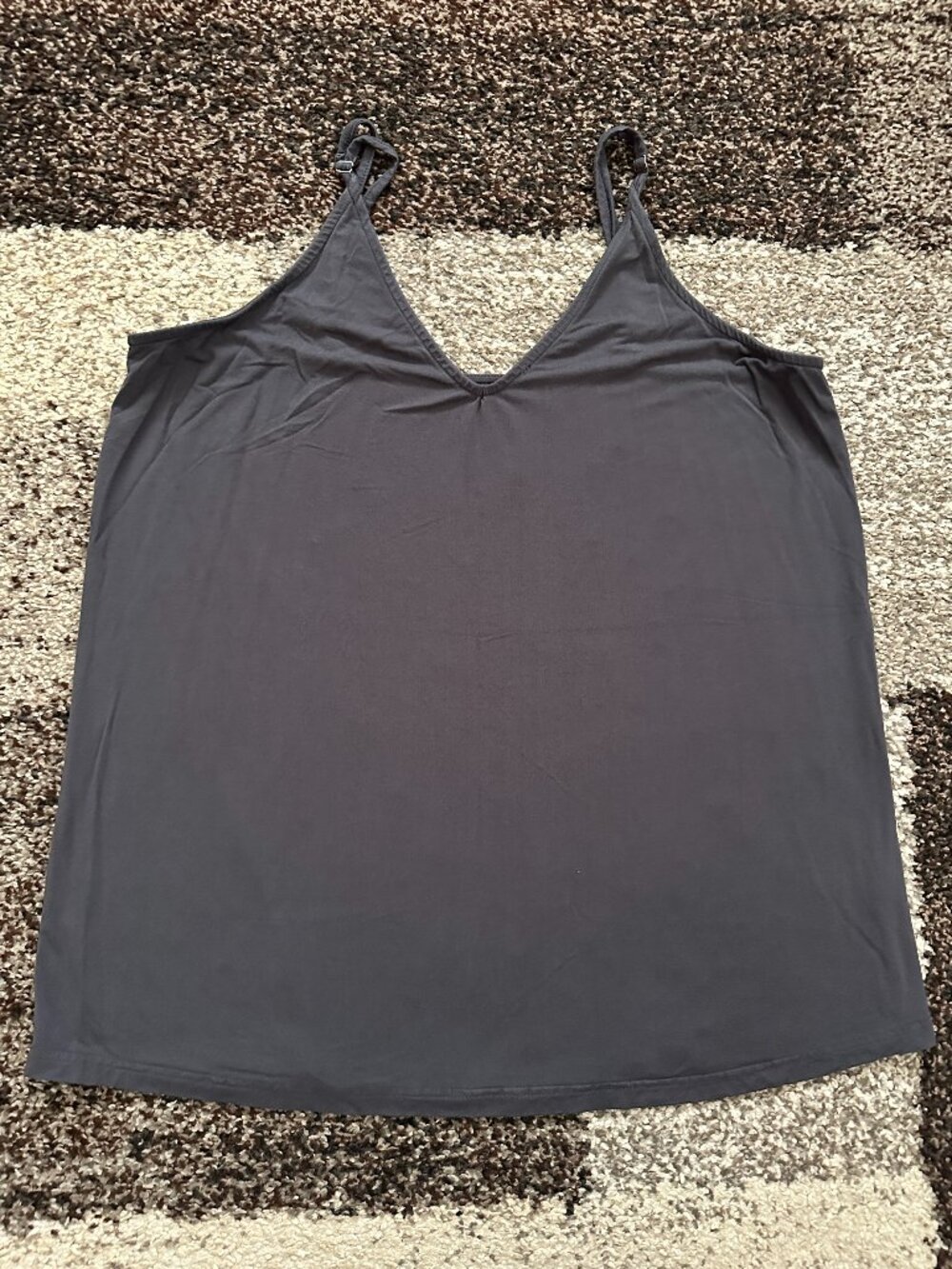 LOLONG (XL) Gray V-Neck Spaghetti Strap Loose Swing Tank Top Adjustable Cami